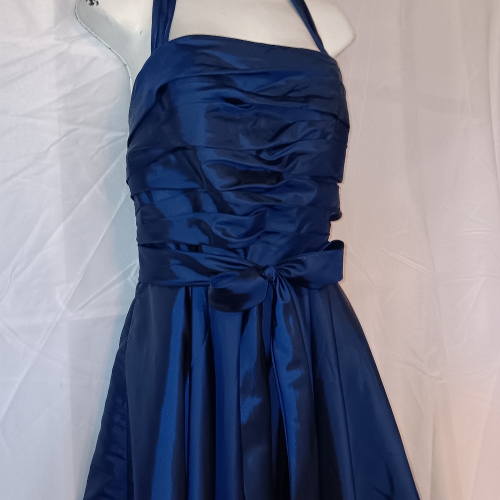 Midnight Blue Event Wear Halter Neck Dress With Detached Arm Wrap